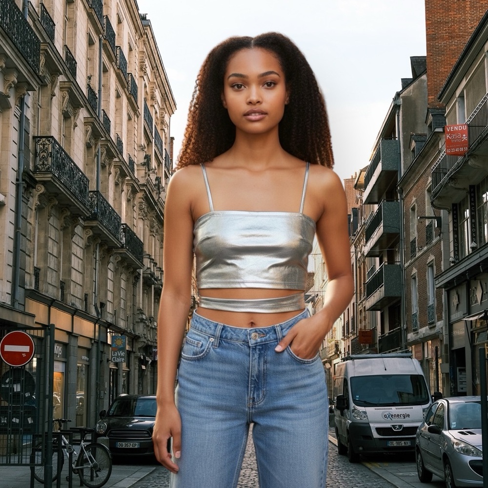 Metallic Silver Strappy Crop Top - Women new with tags - Picture 5 of 10